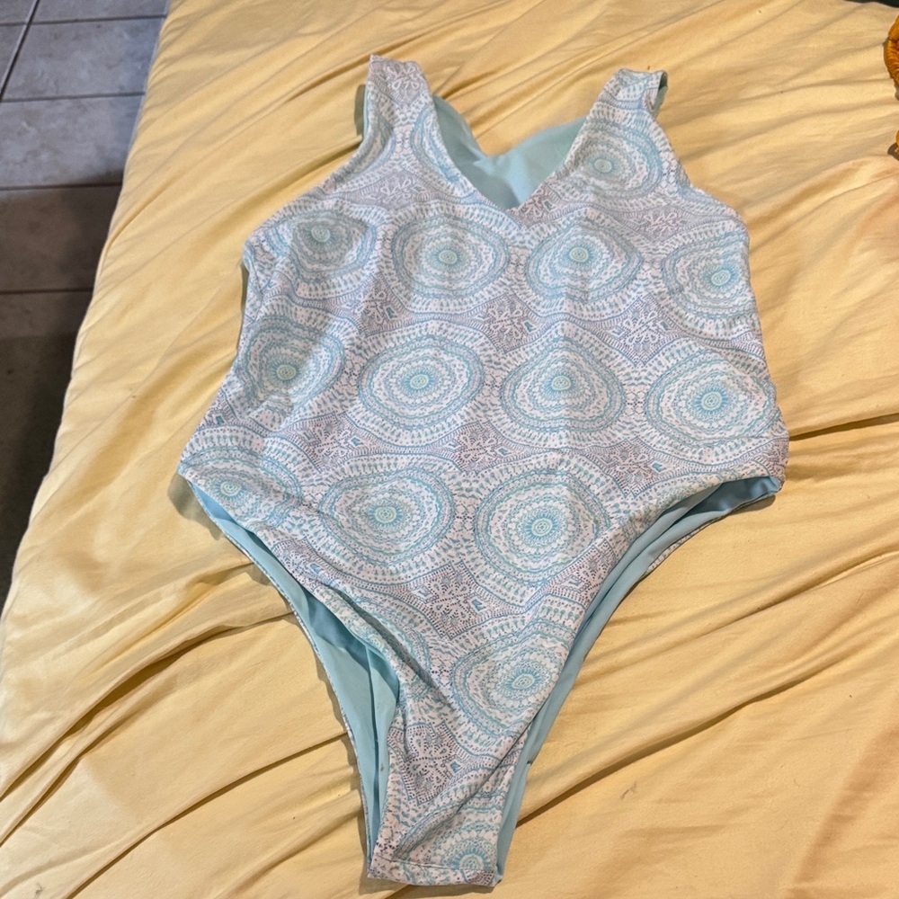 Light Blue Patterned Reversible One-Piece Swimsuit - image 1
